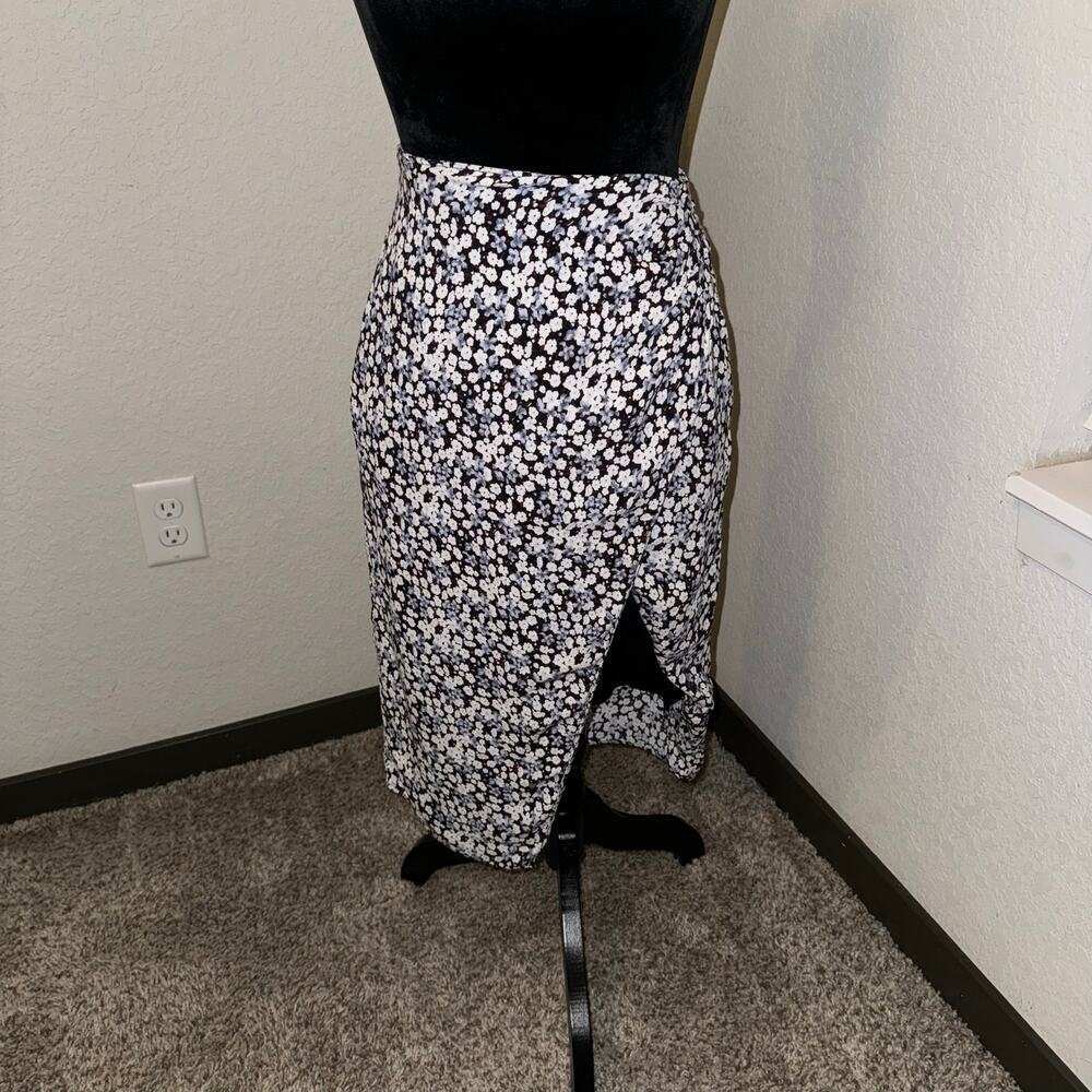 Abercrombie & Fitch Floral Midi Skirt Women's XS Ruched High Slit Zip Closure